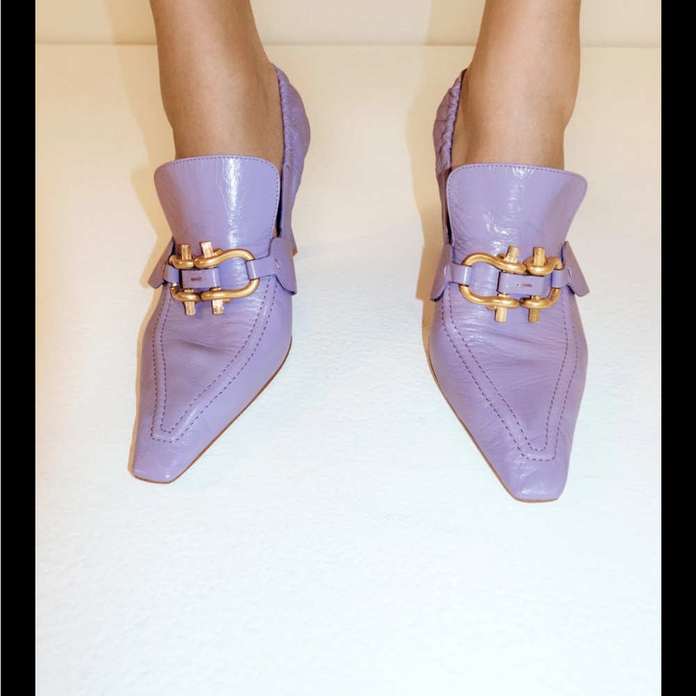 Bottega Veneta Lavender Flats with Gold Accents
